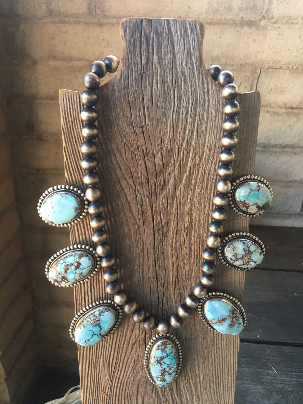 Handcrafted Sterling Silver and Golden Hills Turquoise Necklace Set By Bea Tom