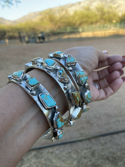 Handcrafted Royston Turquoise Sterling Silver Bangle By Jude Candeleria