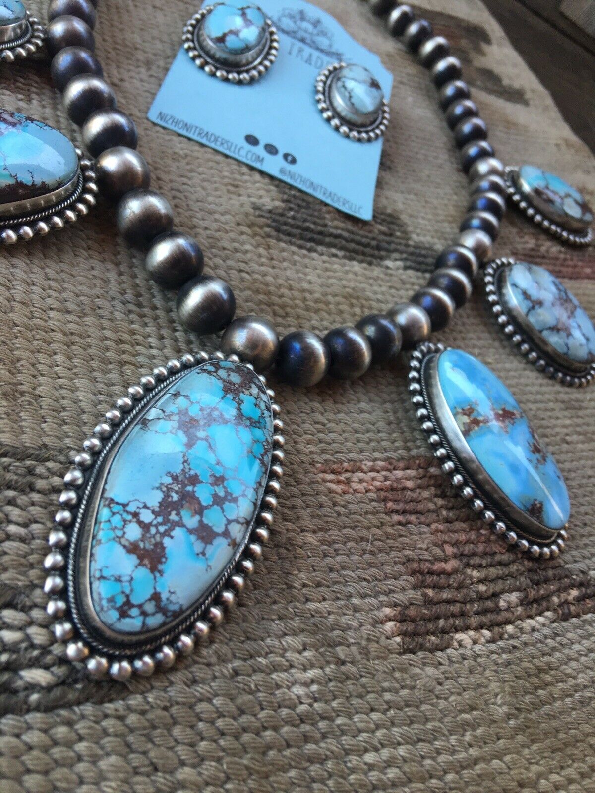 Handcrafted Sterling Silver and Golden Hills Turquoise Necklace Set By Bea Tom