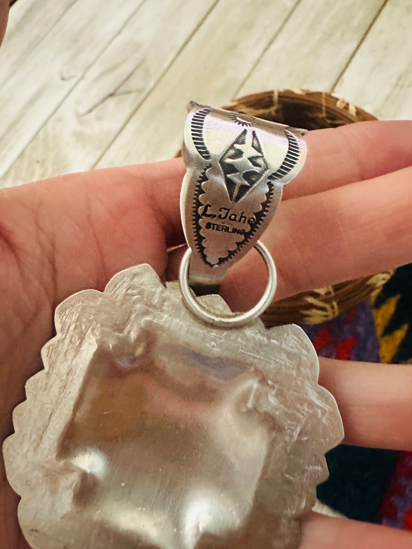 Handcrafted Sterling Silver Cross Concho Pendant by Leander Tahe