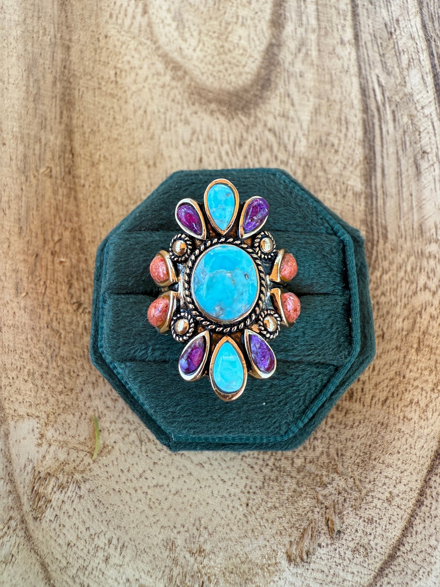 “The Golden Collection”  Turquoise, Spiny Ring Handmade Gold Plated Ring