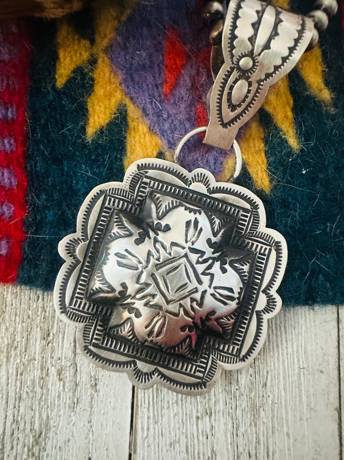 Handcrafted Sterling Silver Cross Concho Pendant by Leander Tahe