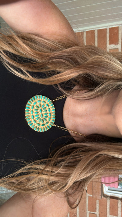 “The Golden Collection” Handmade Gold Plated Sterling Silver Kingman Turquoise Cluster Necklace