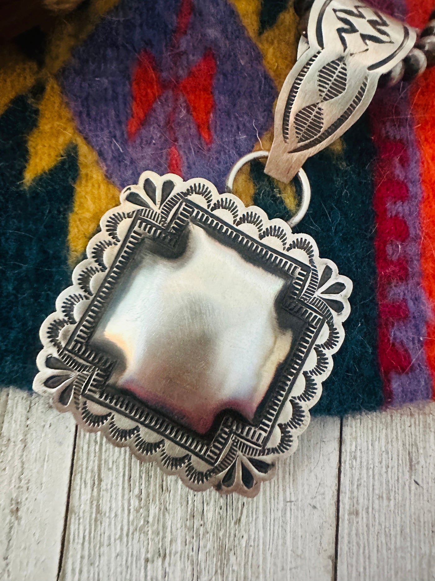 Handcrafted Sterling Silver Cross Concho Pendant by Leander Tahe