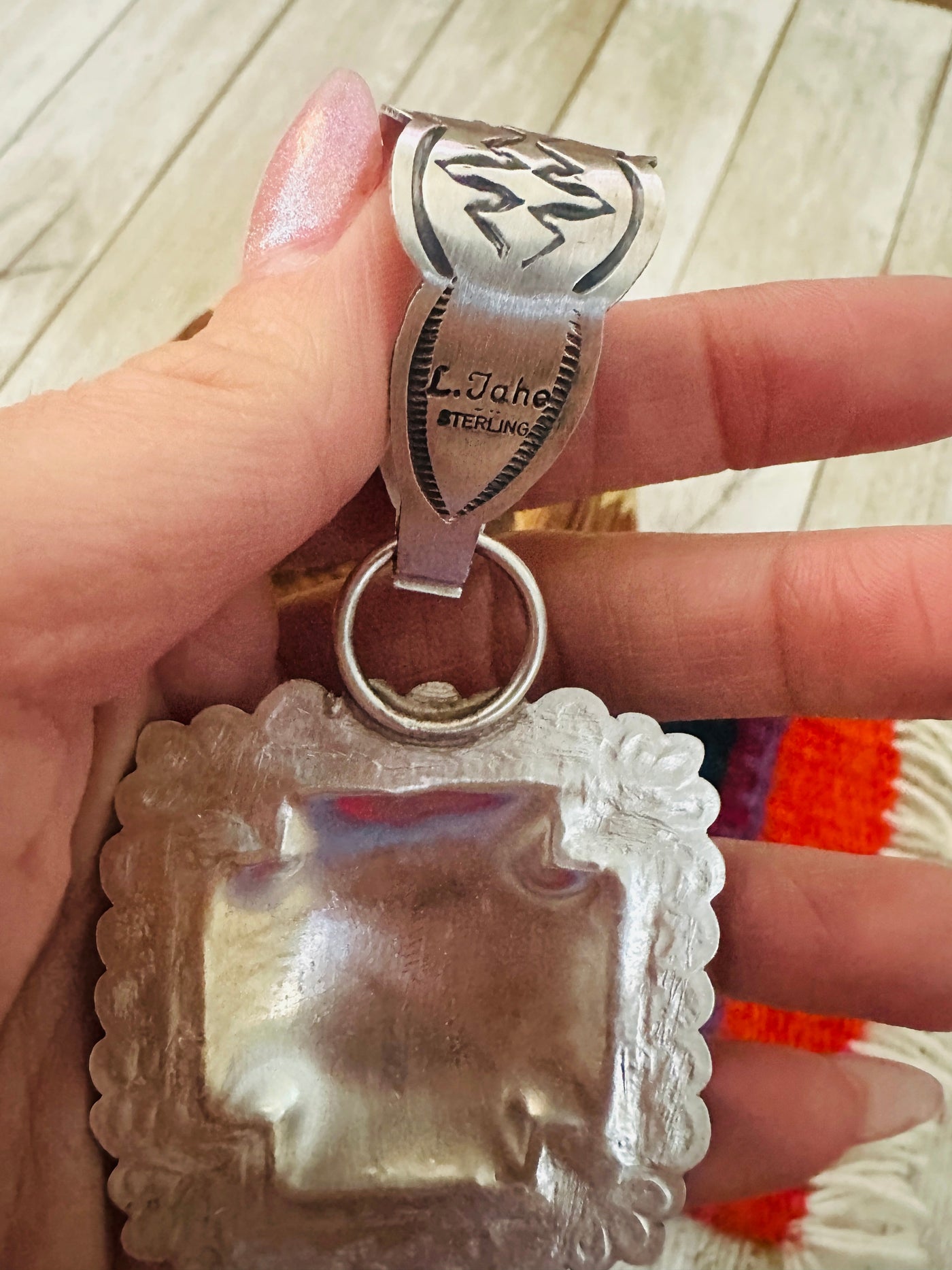 Handcrafted Sterling Silver Cross Concho Pendant by Leander Tahe