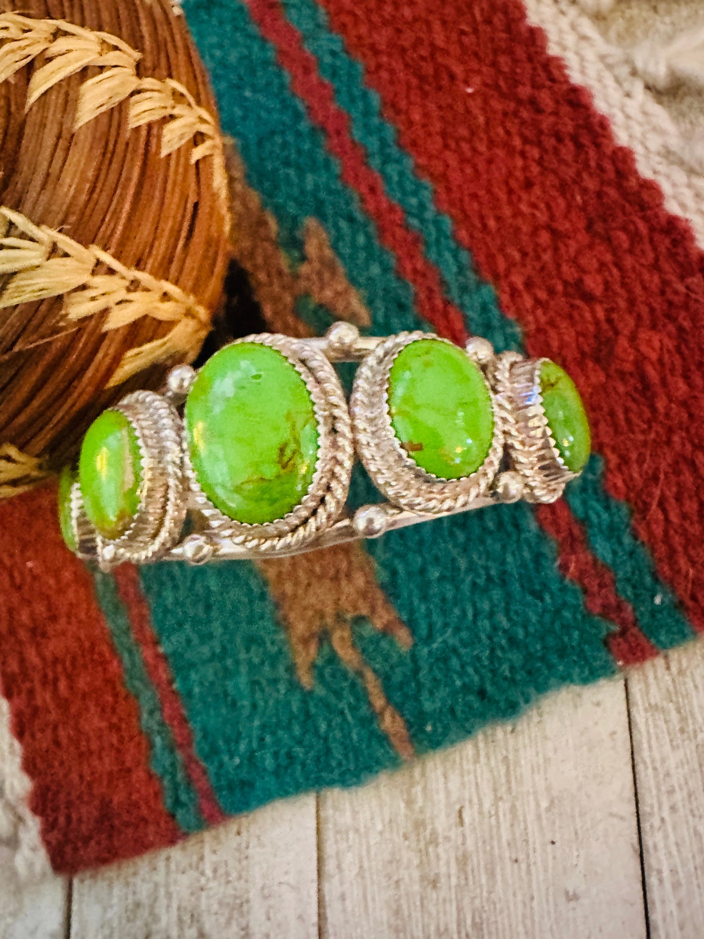Handcrafted Green Kingman Turquoise & Sterling Silver Cuff Bracelet