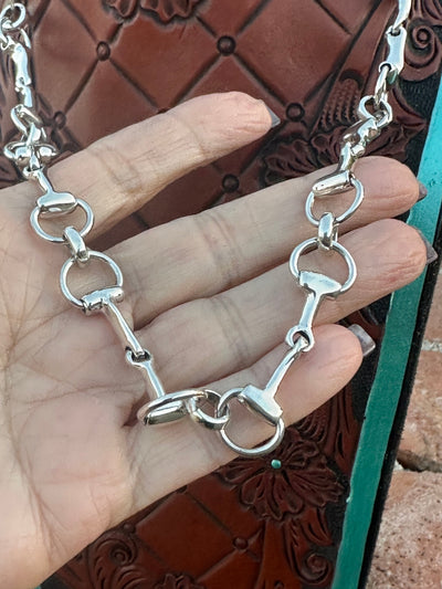 Sterling Silver Snaffle Bit Chain Necklace 20”