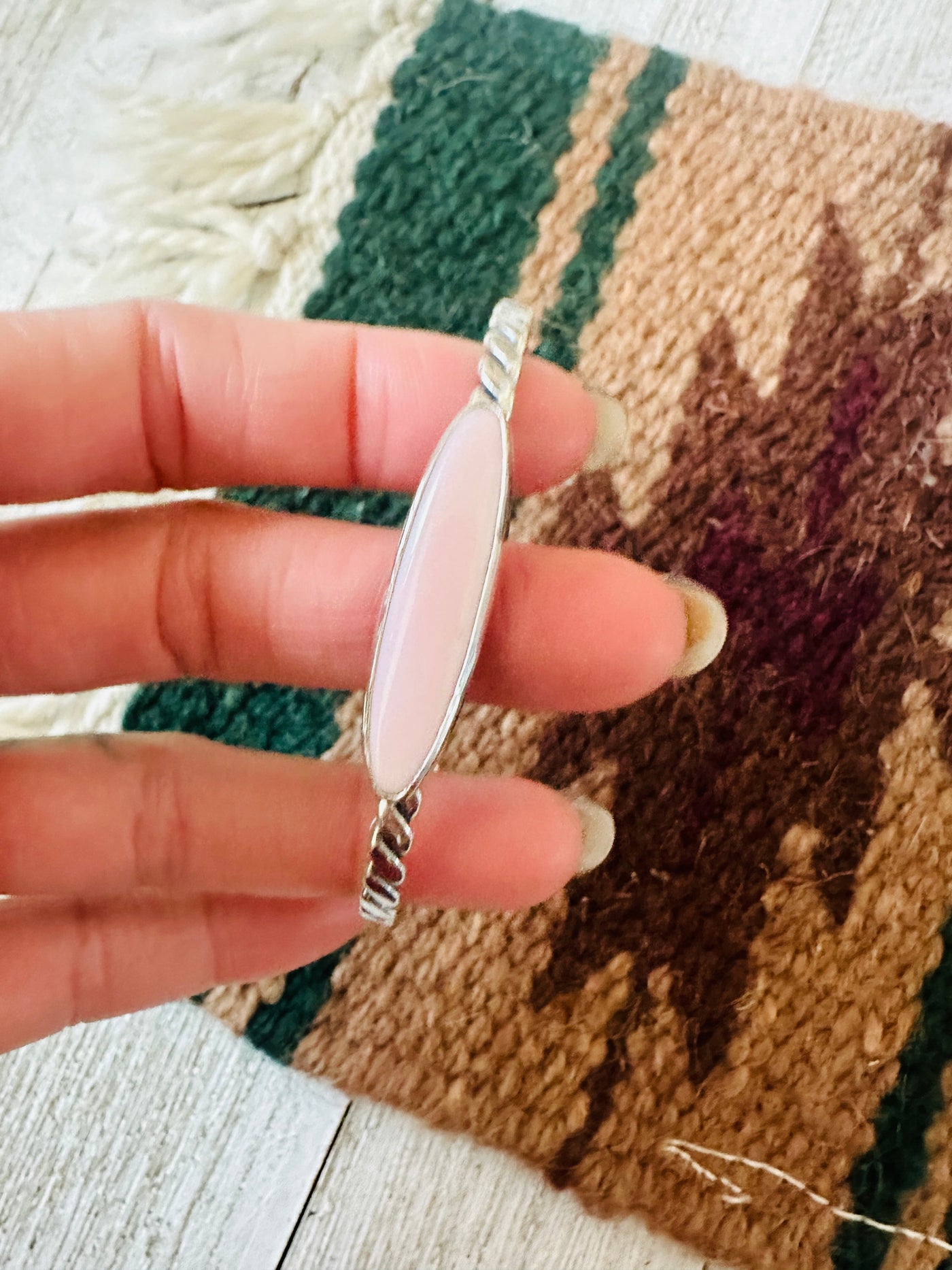 Handcrafted Queen Pink Conch & Sterling Silver Cuff Bracelet