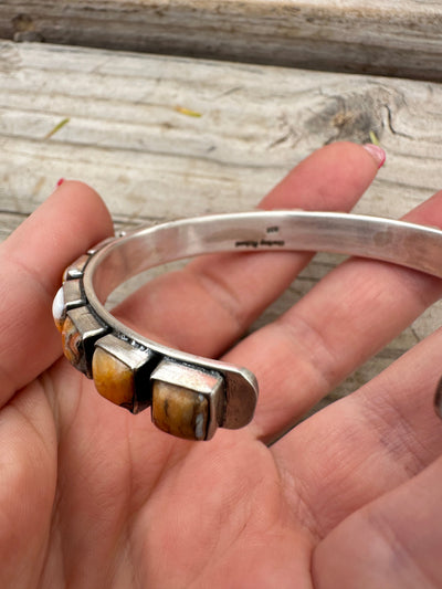 Handmade Spice & Sterling Silver Cuff Bracelet (more orange)