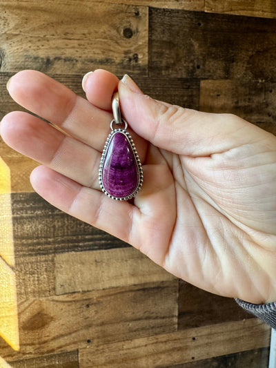 Teardrop Pendant - Purple Spiny & Sterling Silver option 2