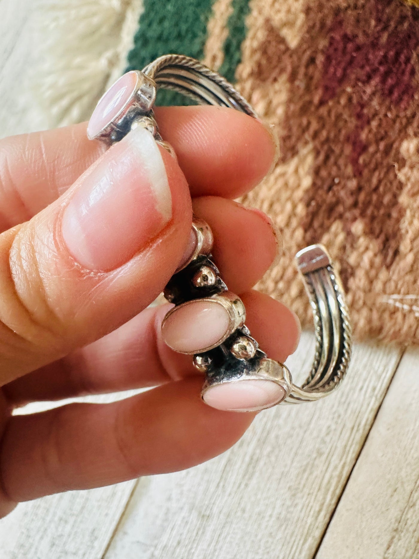 Handcrafted Queen Pink Conch Shell & Sterling Silver Cuff Bracelet