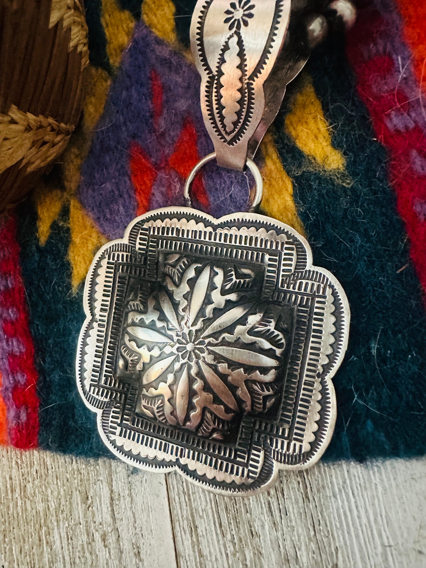 Handcrafted Sterling Silver Cross Concho Pendant by Leander Tahe