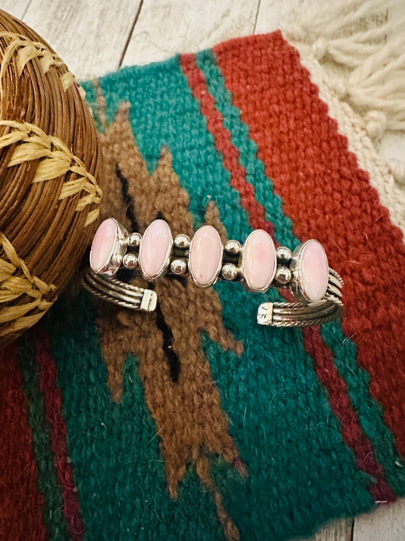 Handcrafted Queen Pink Conch & Sterling Silver Cuff Bracelet