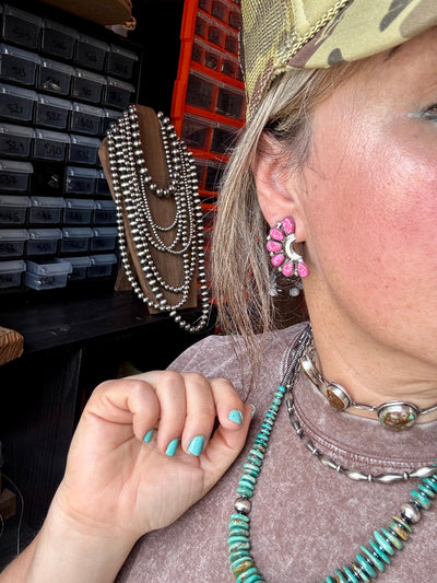Half Cluster Earrings – Bright Pink Opal & Sterling Silver