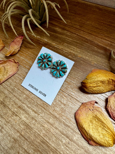 Cluster Turquoise Stud Earrings – Native Made, Sterling Silver