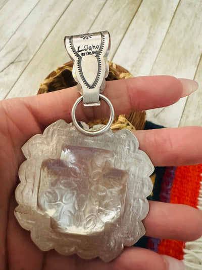 Handcrafted Sterling Silver Cross Concho Pendant by Leander Tahe