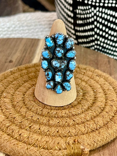 Gorgeous Handmade Sterling Silver & Golden Hills Turquoise Adjustable Cluster Ring