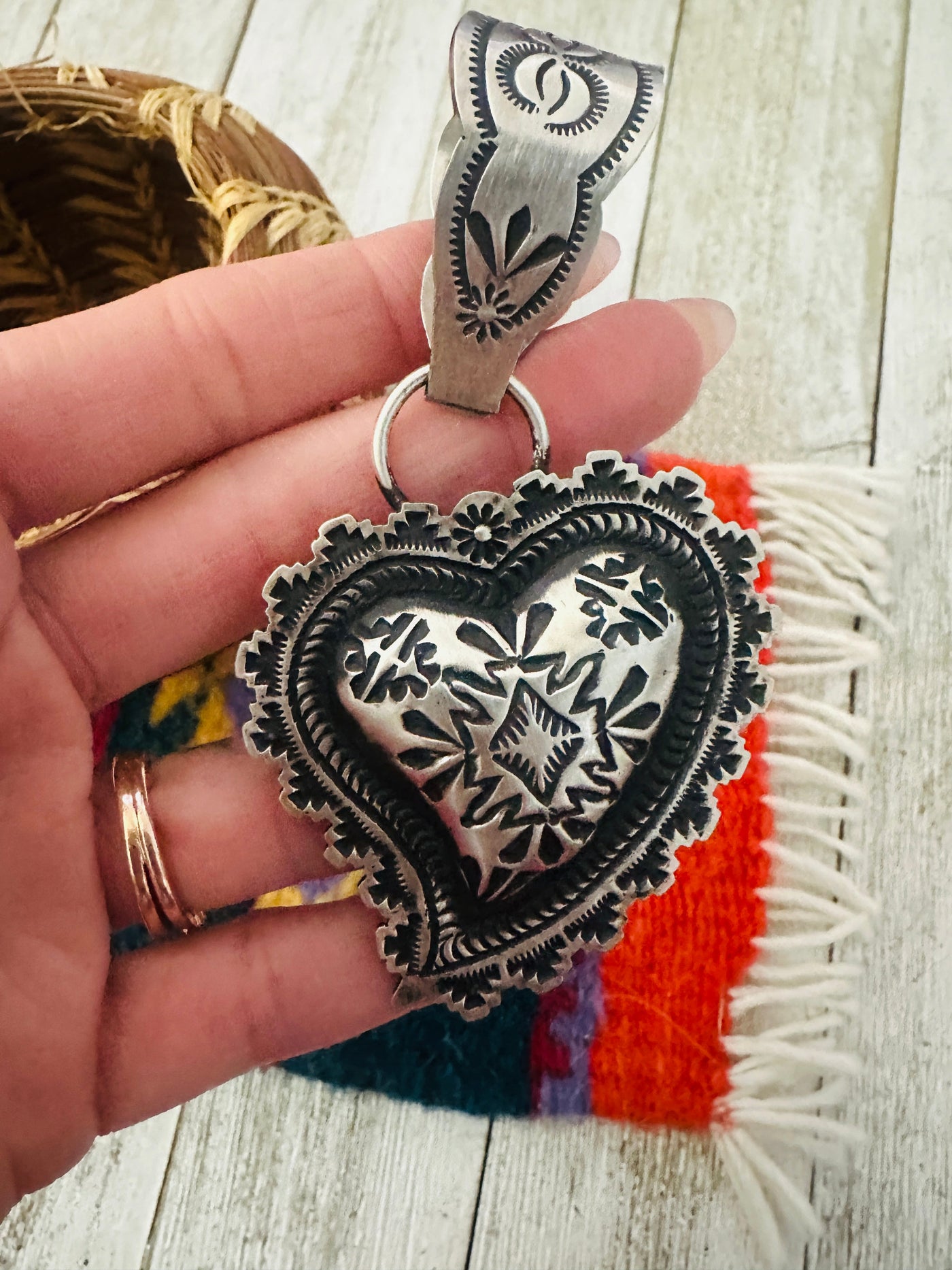Handcrafted Sterling Silver Heart Concho Pendant by Leander Tahe