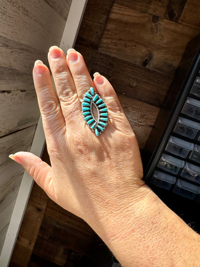 Turquoise Ring – Kingman Turquoise – Sterling Silver – Size 8 – TB Stamp by Tamara Benally, Navajo Artist