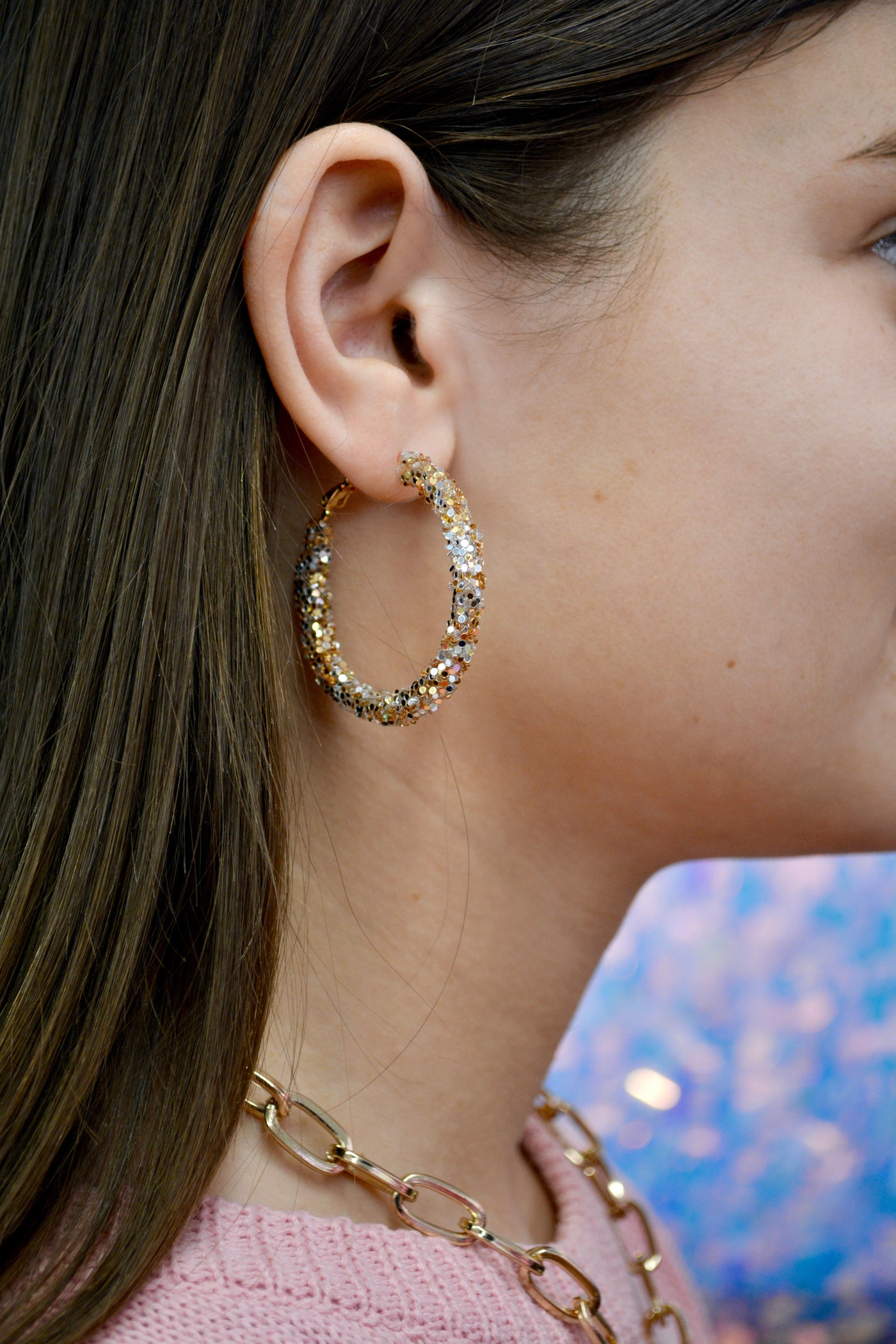 Mixed Gold + Silver Glitter Hoops