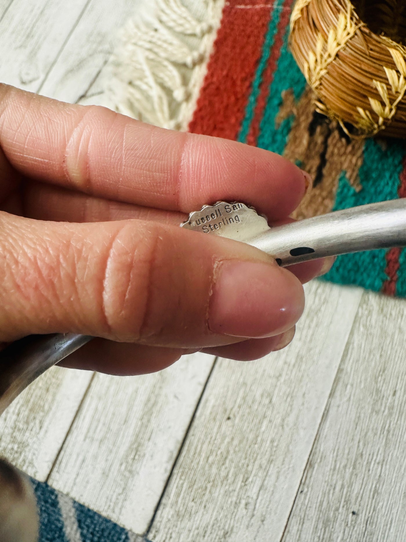 Handcrafted Sonoran Gold Turquoise & Sterling Silver Cuff Bracelet by Russell Sam