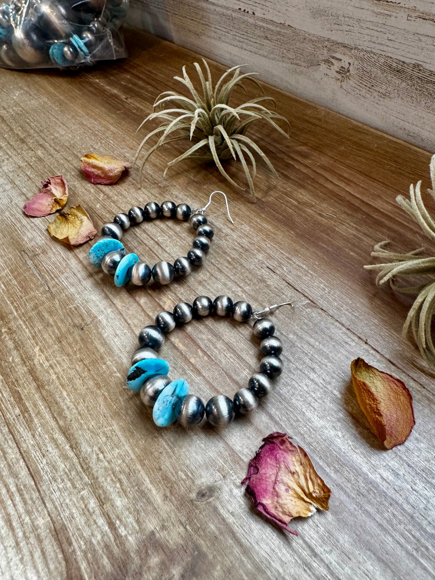 Hoops Earrings - American Rodeo Collection - Sterling Silver Pearls & Turquoise