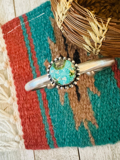 Handcrafted Sonoran Mountain Turquoise & Sterling Silver Cuff Bracelet by Russell Sam
