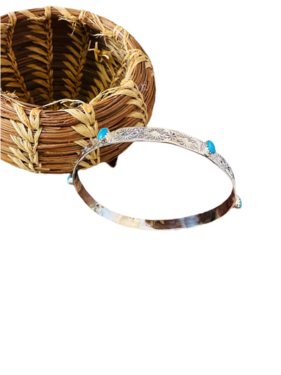 Handcrafted Turquoise & Sterling Silver Bangle Bracelet