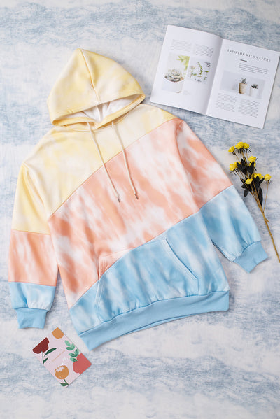 Plus Size Drawstring Color Block Dropped Shoulder Hoodie