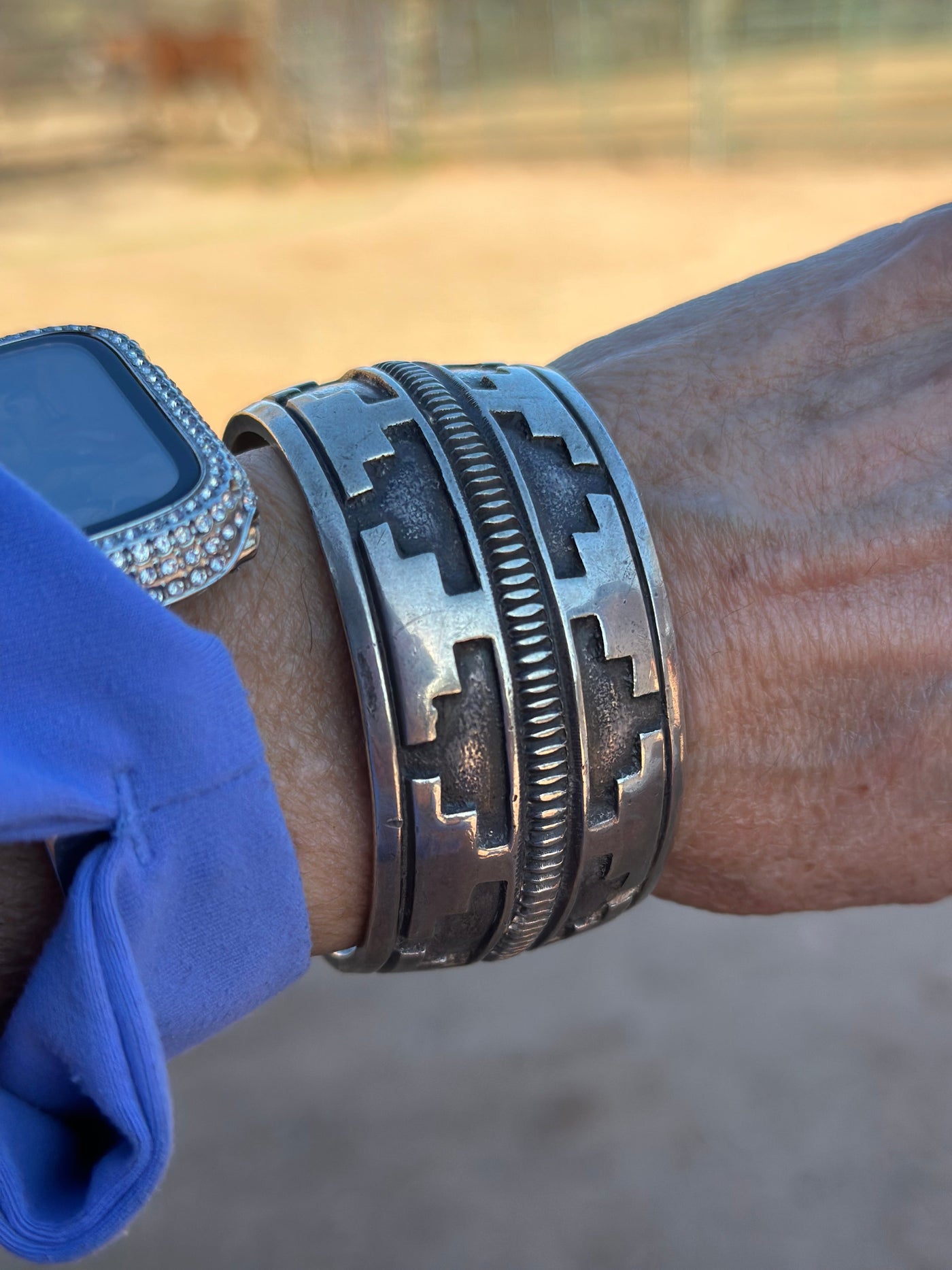 Handcrafted Estate Collection, Old Pawn Sterling Overlay Silver Cuff Bracelet