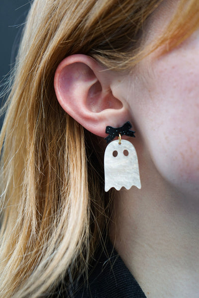 Bow Ghost Earrings - Light Pink Shimmer