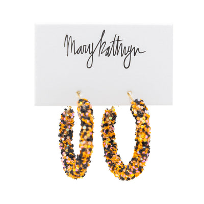 Orange and Black Glitter Hoops