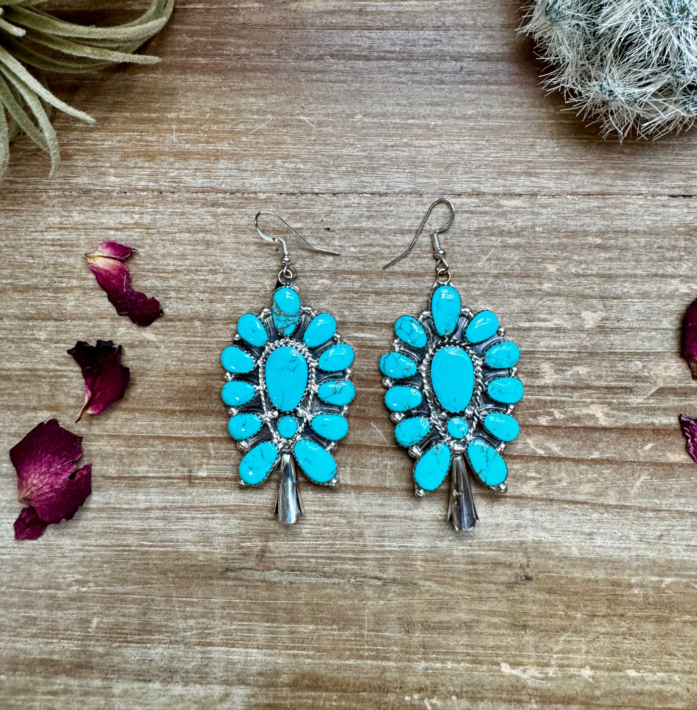 Big Dangle Blue Turquoise Earrings