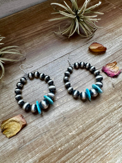 Hoops Earrings - American Rodeo Collection - Sterling Silver Pearls & Turquoise