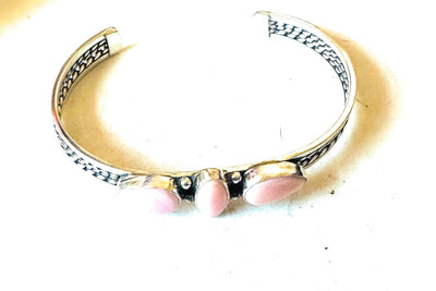 Handcrafted Queen Pink Conch Shell & Sterling Silver Cuff Bracelet