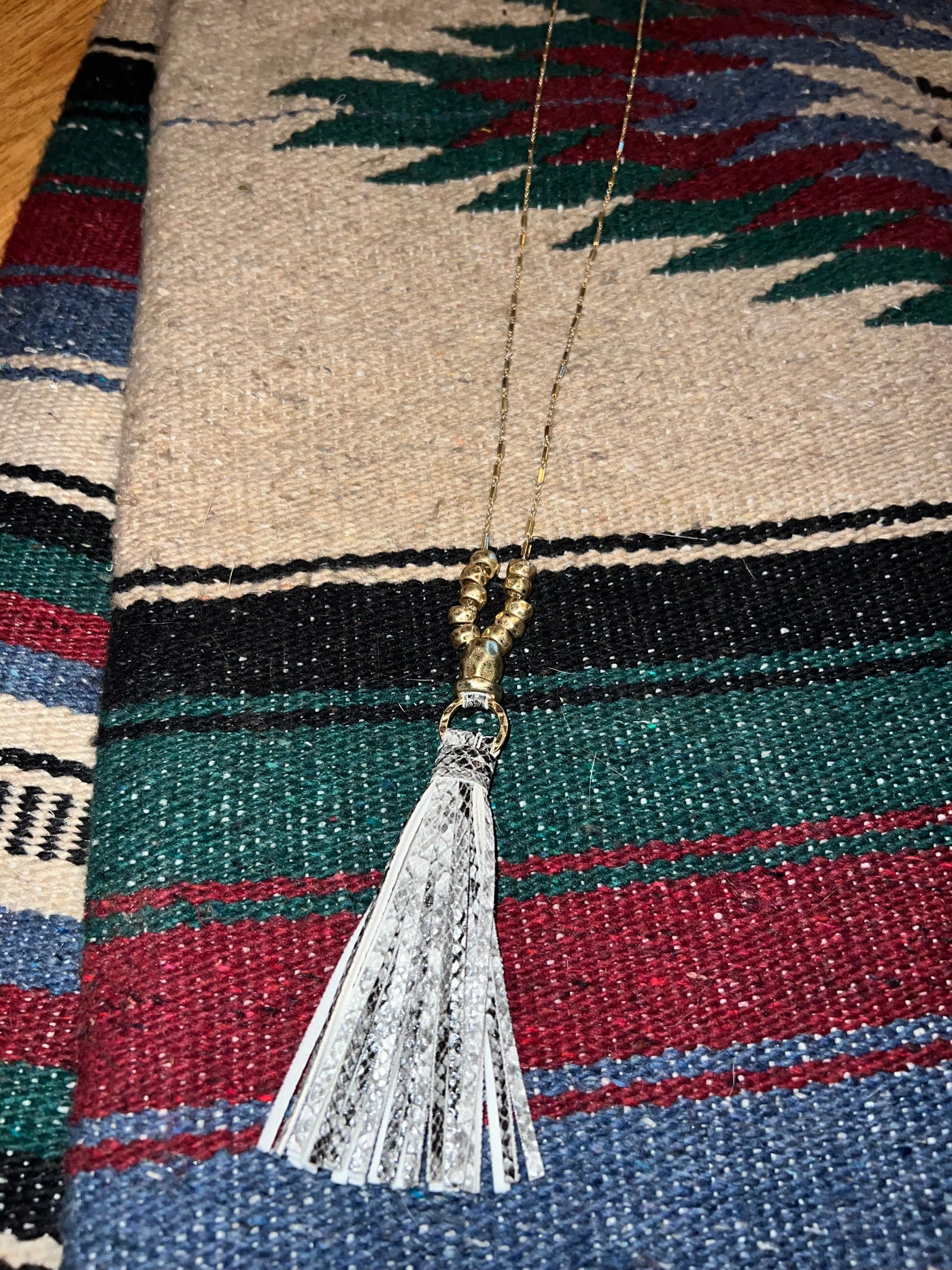 Grey Snake Gold Tassel Necklace