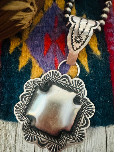 Handcrafted Sterling Silver Cross Concho Pendant by Leander Tahe