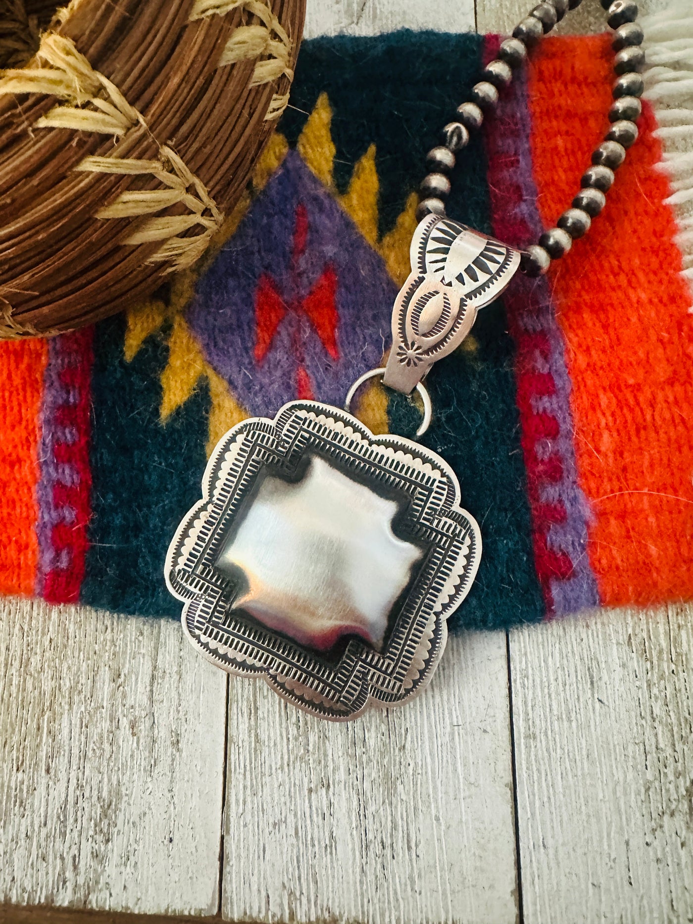 Handcrafted Sterling Silver Cross Concho Pendant by Leander Tahe