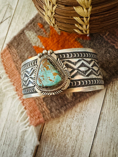 Handcrafted Turquoise & Sterling Silver Cuff Bracelet by Leonard Maloney