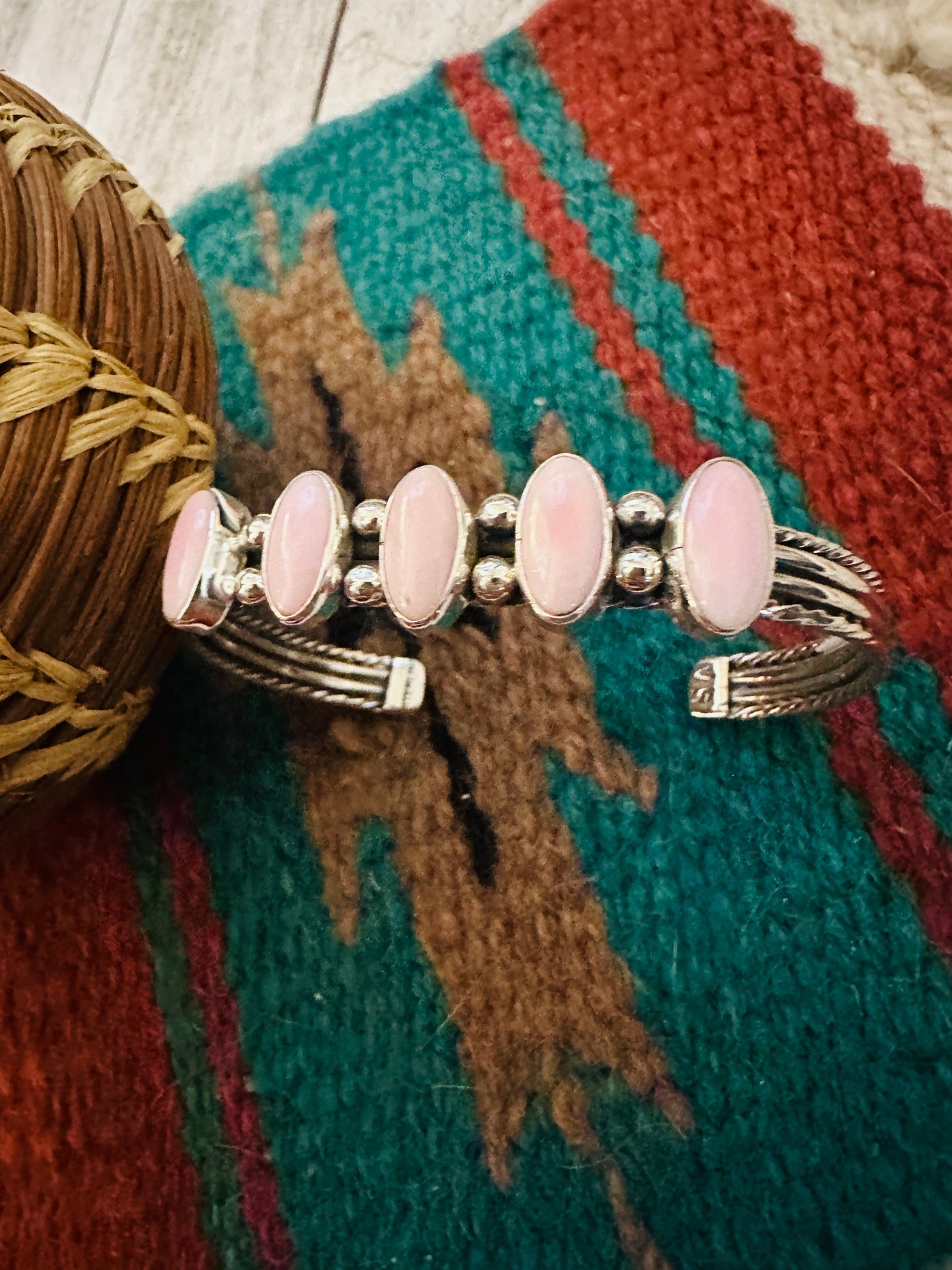 Handcrafted Queen Pink Conch & Sterling Silver Cuff Bracelet