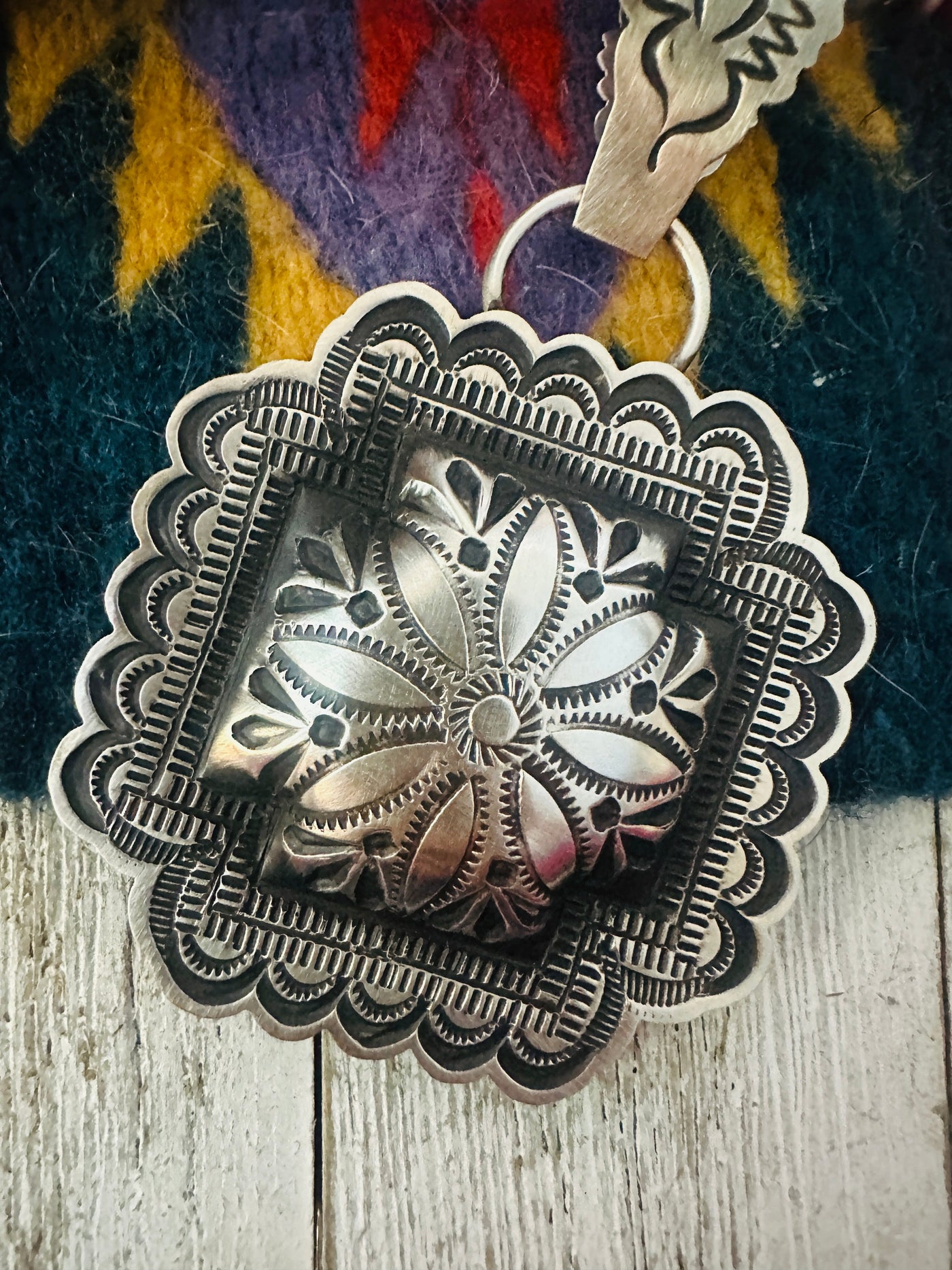 Handcrafted Sterling Silver Cross Concho Pendant by Leander Tahe