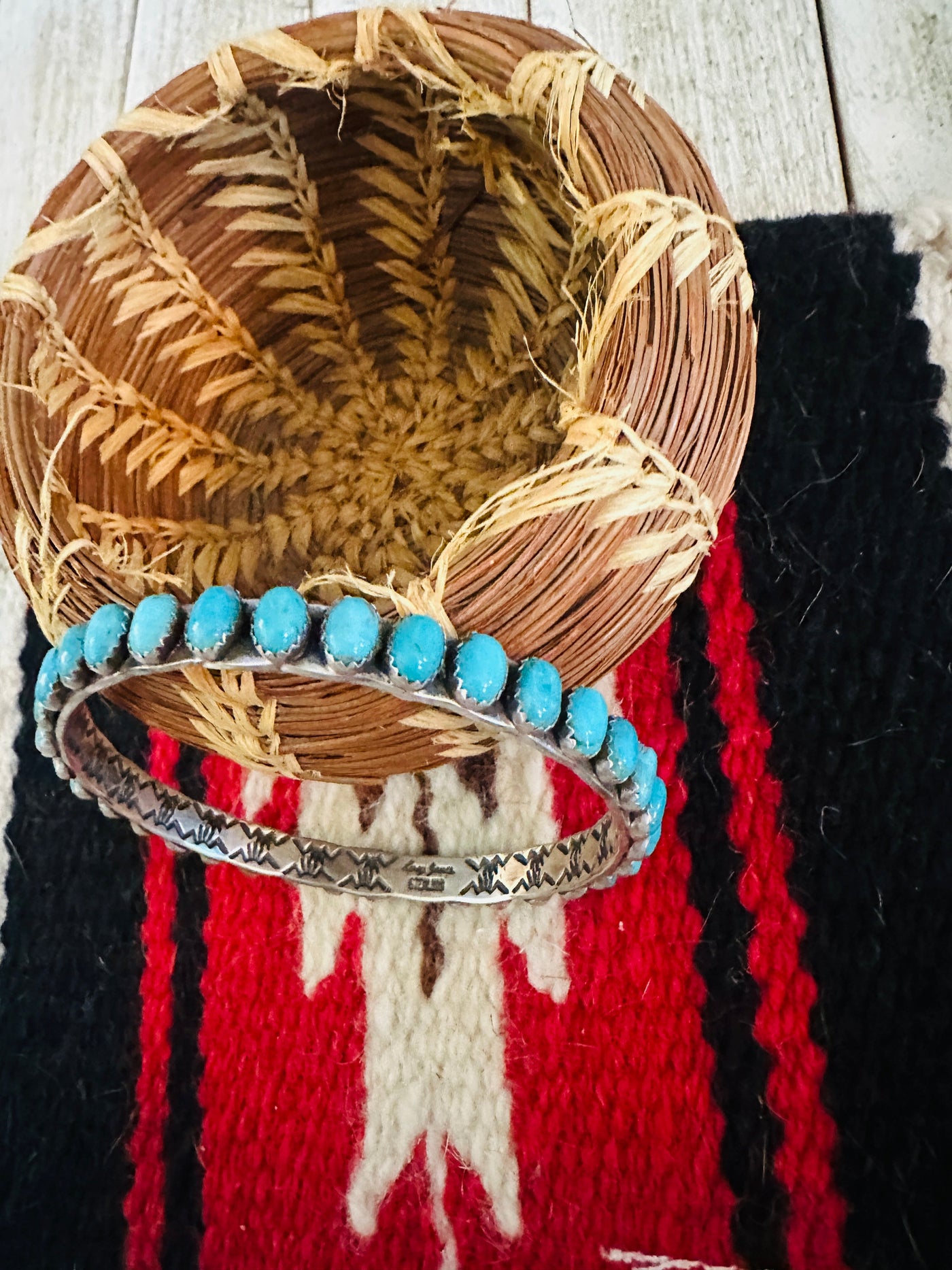 Handcrafted Turquoise & Sterling Silver Bangle Bracelet by Leroy James