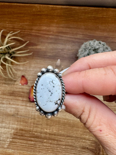 Oval ring - Adjustable- White Buffalo Ring & sterling silver