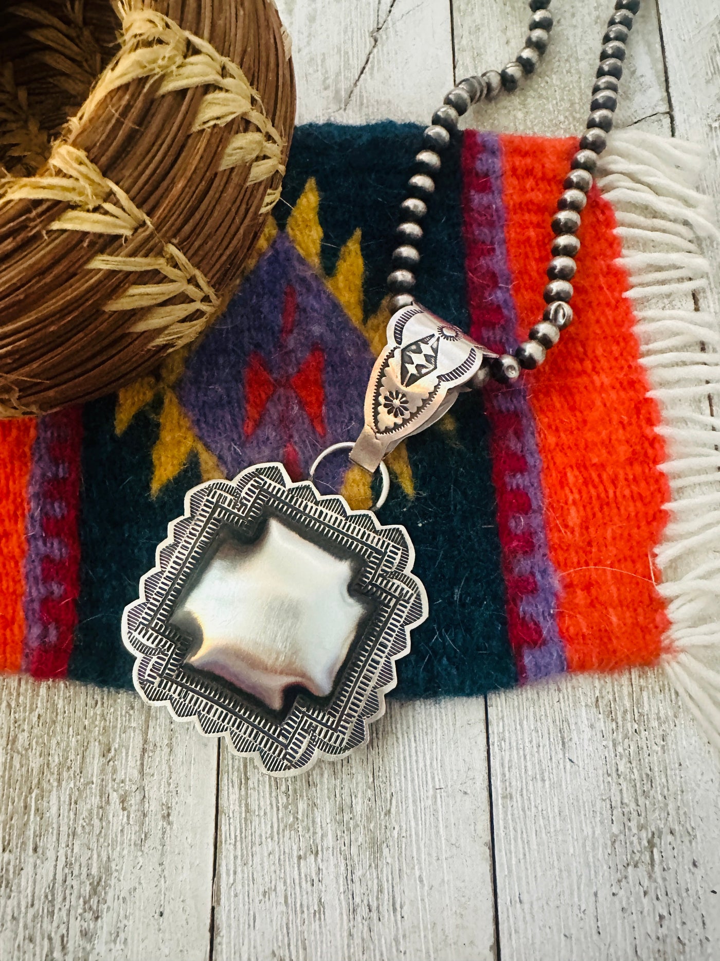 Handcrafted Sterling Silver Cross Concho Pendant by Leander Tahe