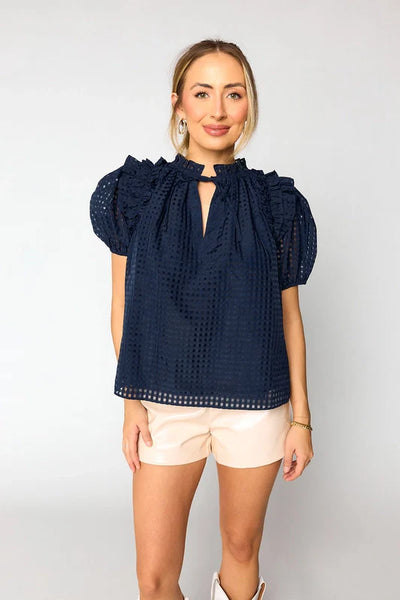 Essie Ruffle Short Sleeve Top - Navy