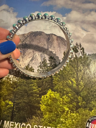 Beautiful Handmade Turquoise Sterling Silver Bangle By Dan Dodson lighter tones