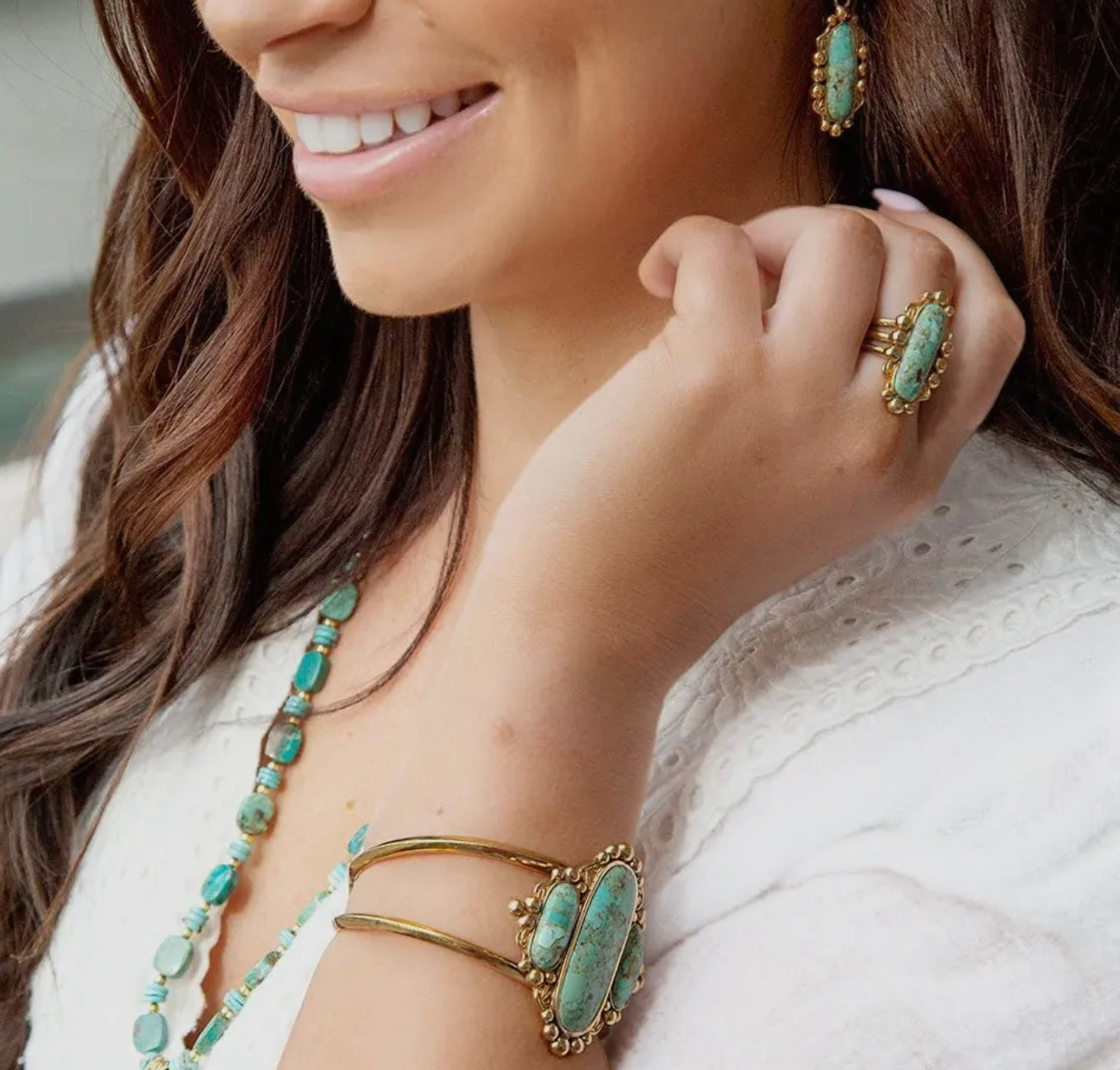 “The Golden Collection” Tucson Turquoise Ring Handmade Gold Plated Ring SIZE 5.5