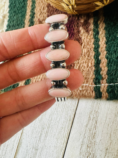 Handcrafted Queen Pink Conch Shell & Sterling Silver Cuff Bracelet