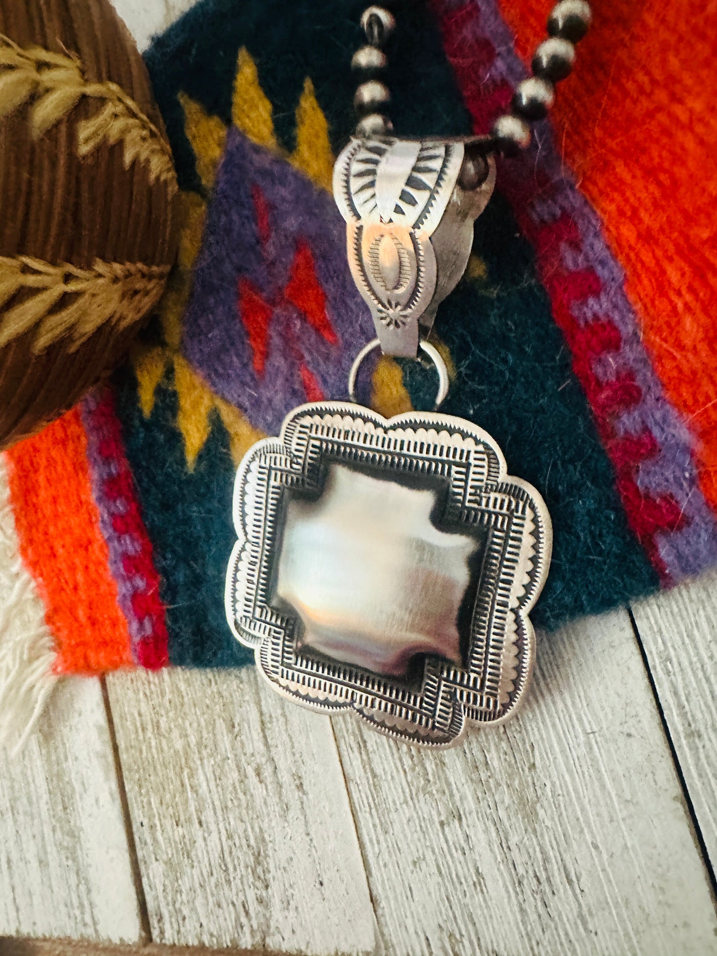 Handcrafted Sterling Silver Cross Concho Pendant by Leander Tahe