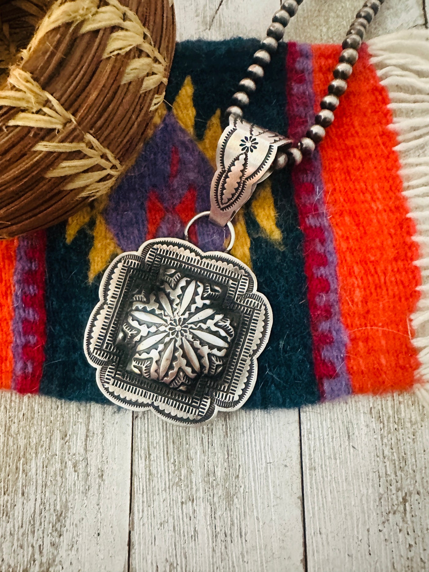 Handcrafted Sterling Silver Cross Concho Pendant by Leander Tahe